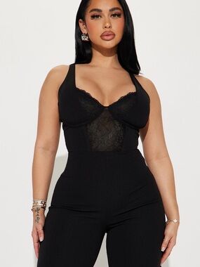 Fashion Nova Black Lace-Detail Jumpsuit